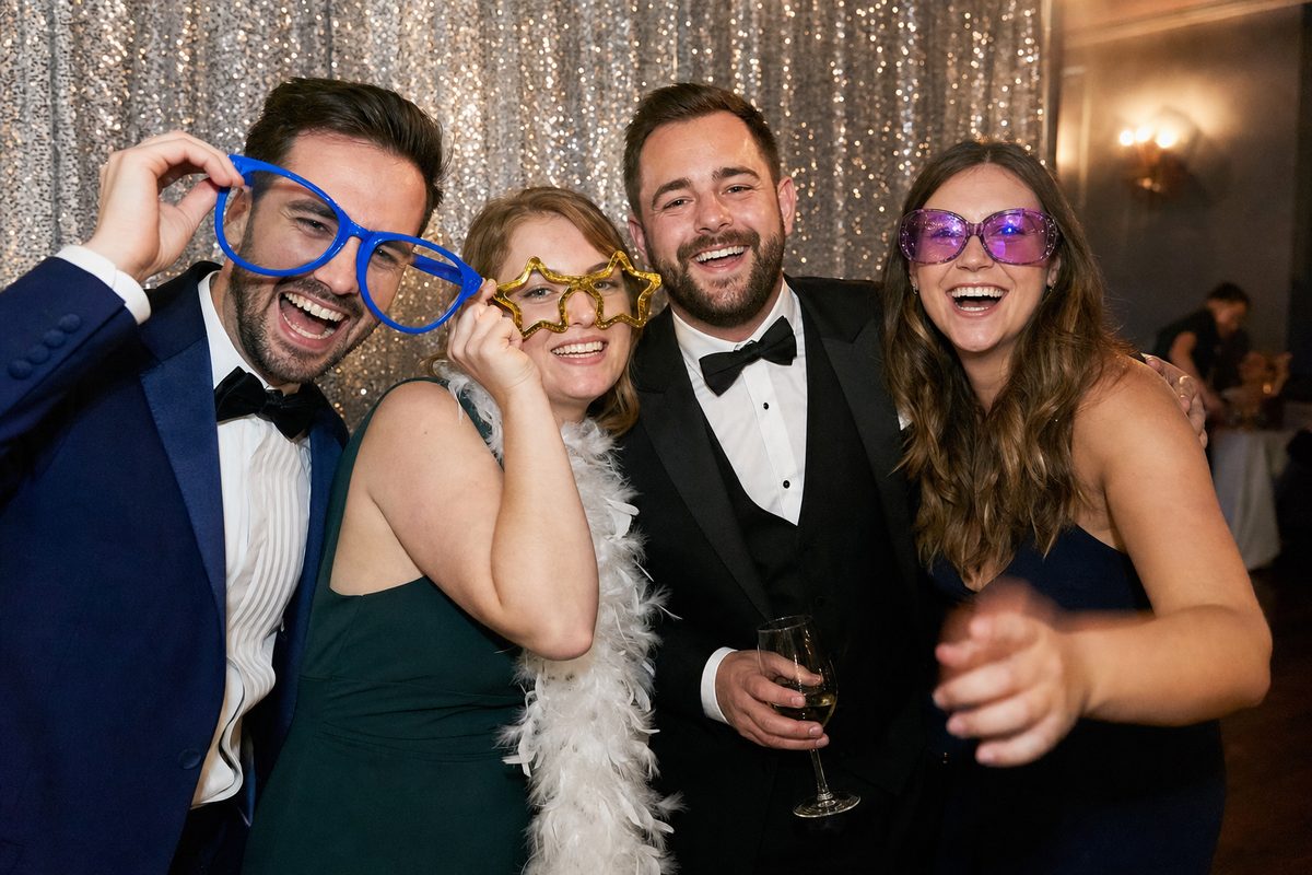 Guests in our photo booth at a wedding